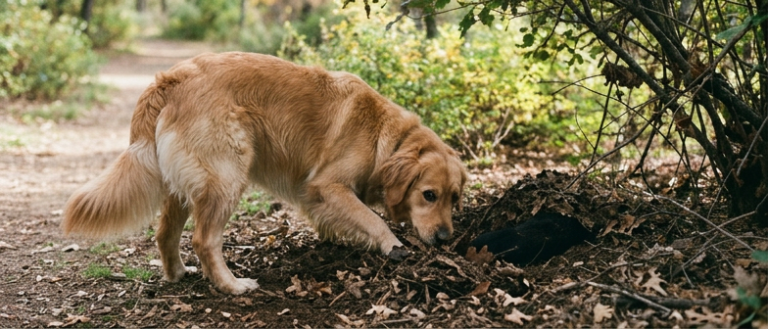 Bahçede duran bir köpek ve köpeklerde dışkı yeme koprofaji sorunu