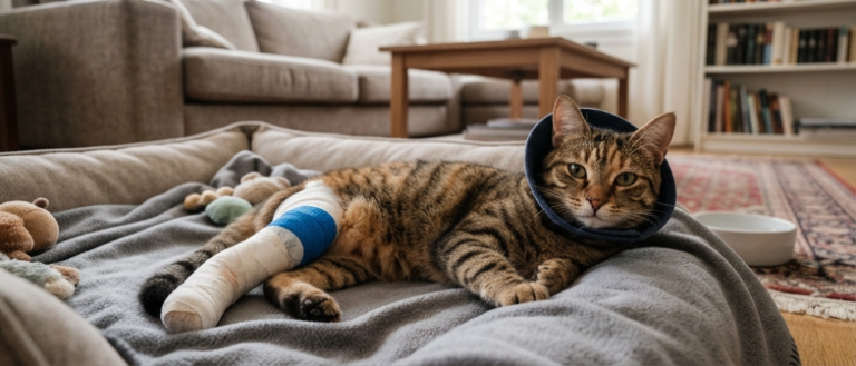 Minimal Veteriner klinik ortamında iyileşen ve kedi diz kırığı ameliyatı olan siyam kedisi Leyla