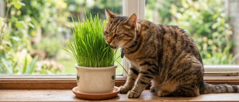 Kedi çimi yiyen bir kedi ve evdeki kedi çimi kullanımı